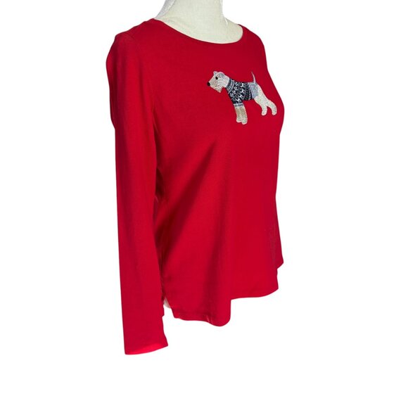Talbots Petite PS red long sleeve winter Terrier dog pullover t-shirt - Picture 2 of 9